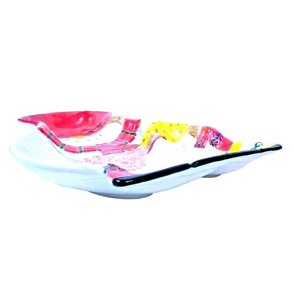 Vintage Huge Holiday Snowman Ceramic Serving Tray 16" by Cardinal Hand Painted - Picture 6 of 8